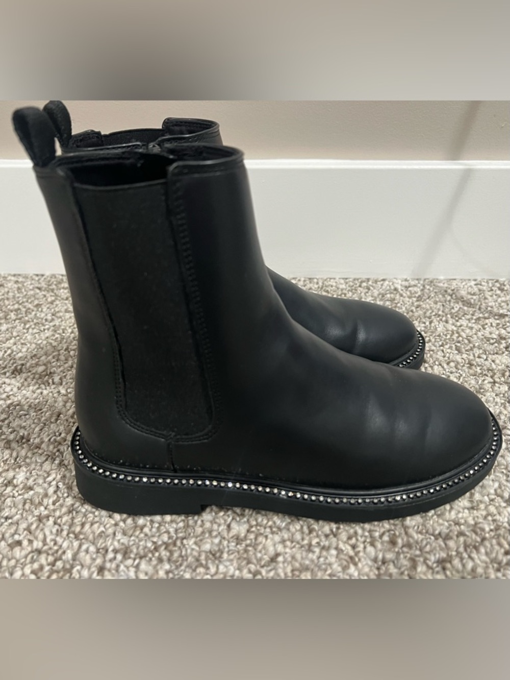 ZARA Black Chelsea Ankle Boots Studded Sole Zip Kids Size US 2 EU 33 - Picture 5 of 10